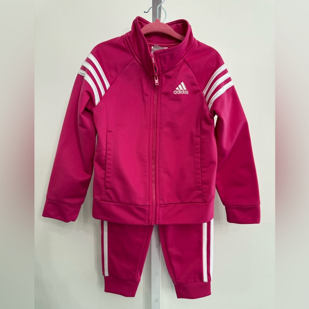 Adidas Fuchsia Tracksuit with White Stripes